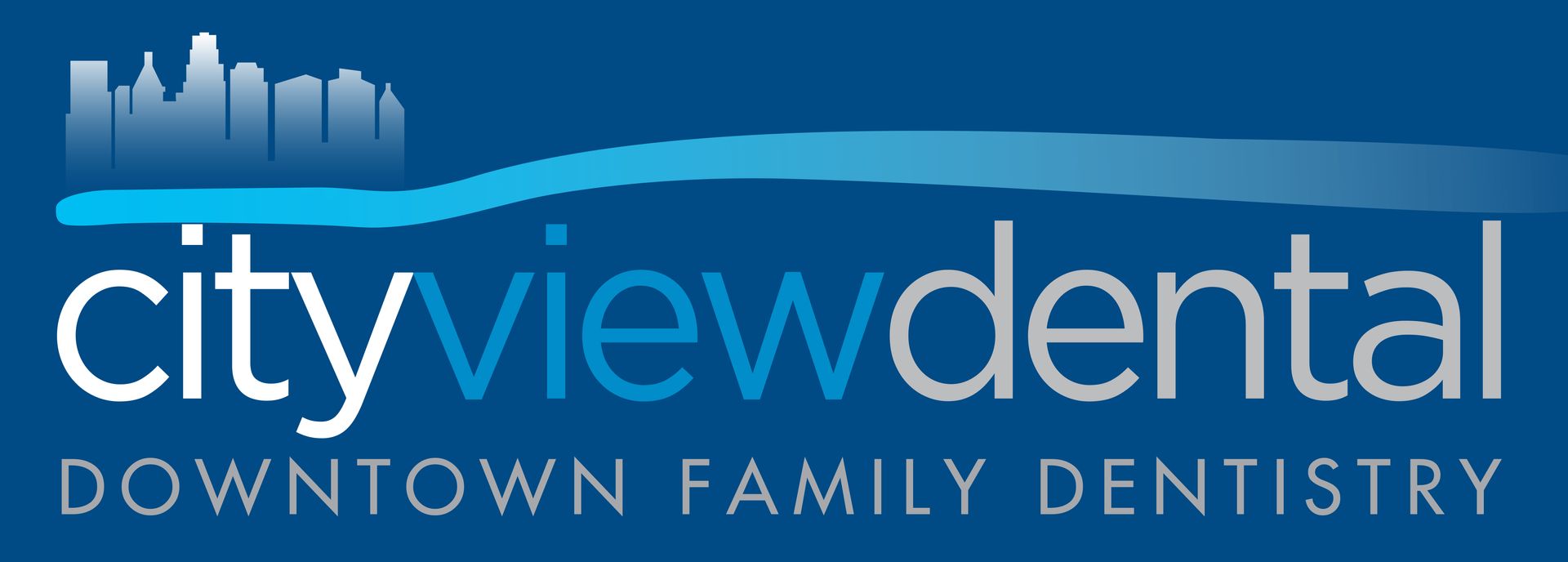 A blue logo for city view dental downtown family dentistry