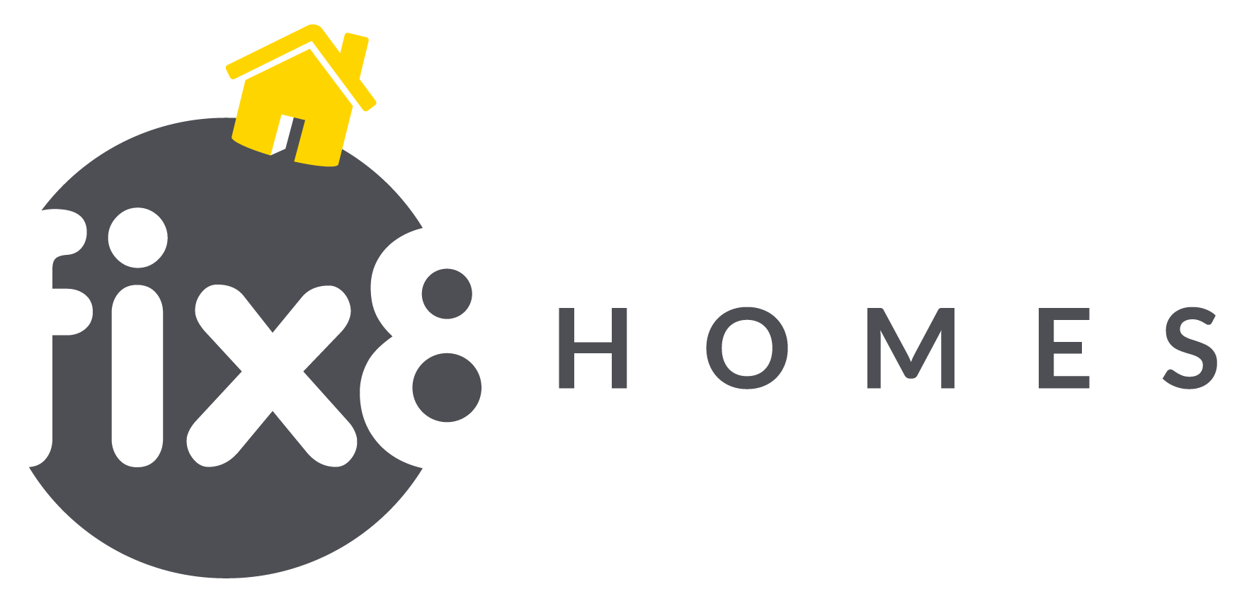 A logo for fix8 homes with a house on top of a circle.