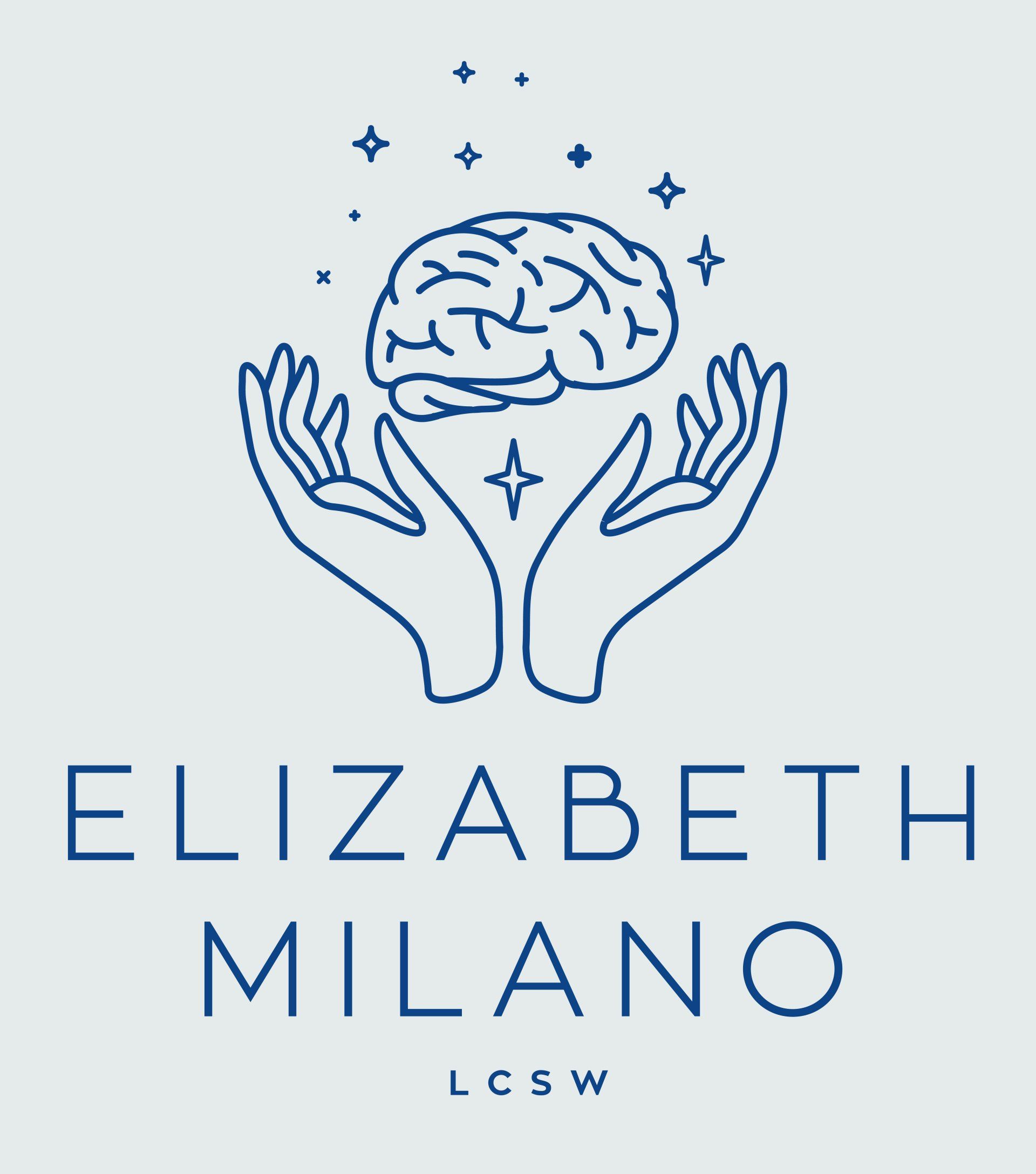 A blue logo for elizabeth milano lcsw
