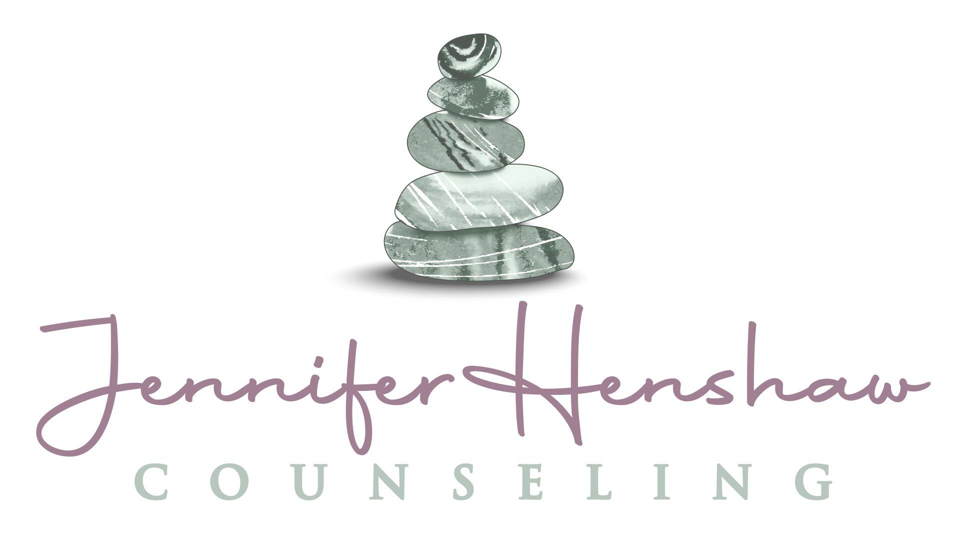 A logo for jennifer henshaw counseling with a stack of rocks