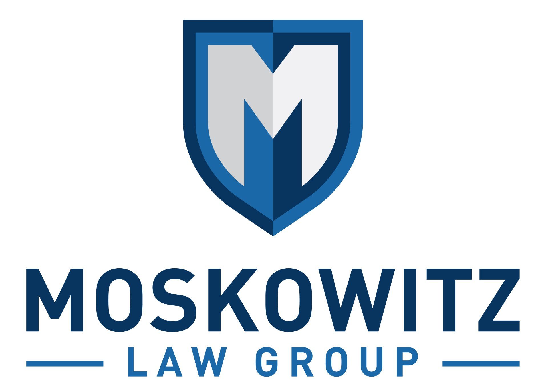 The logo for moskowitz law group has a shield with a m on it.