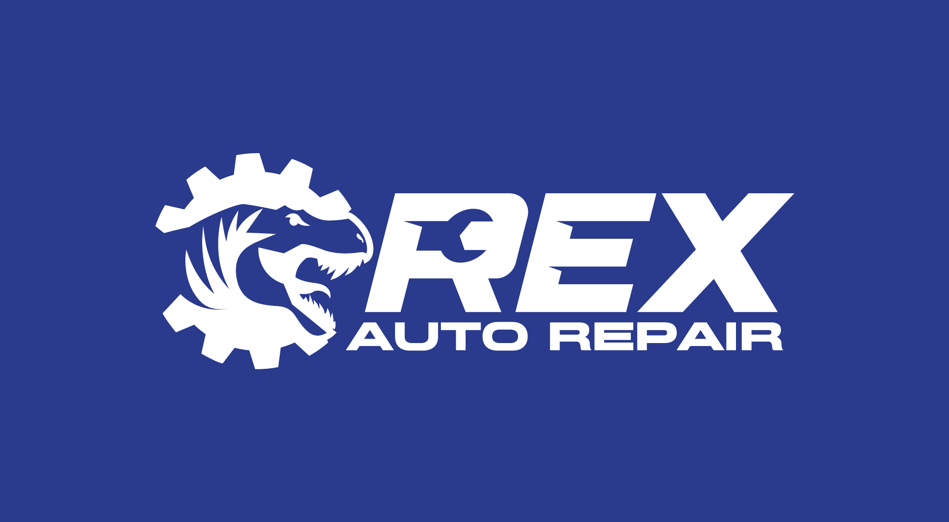Rex auto repair logo on a blue background