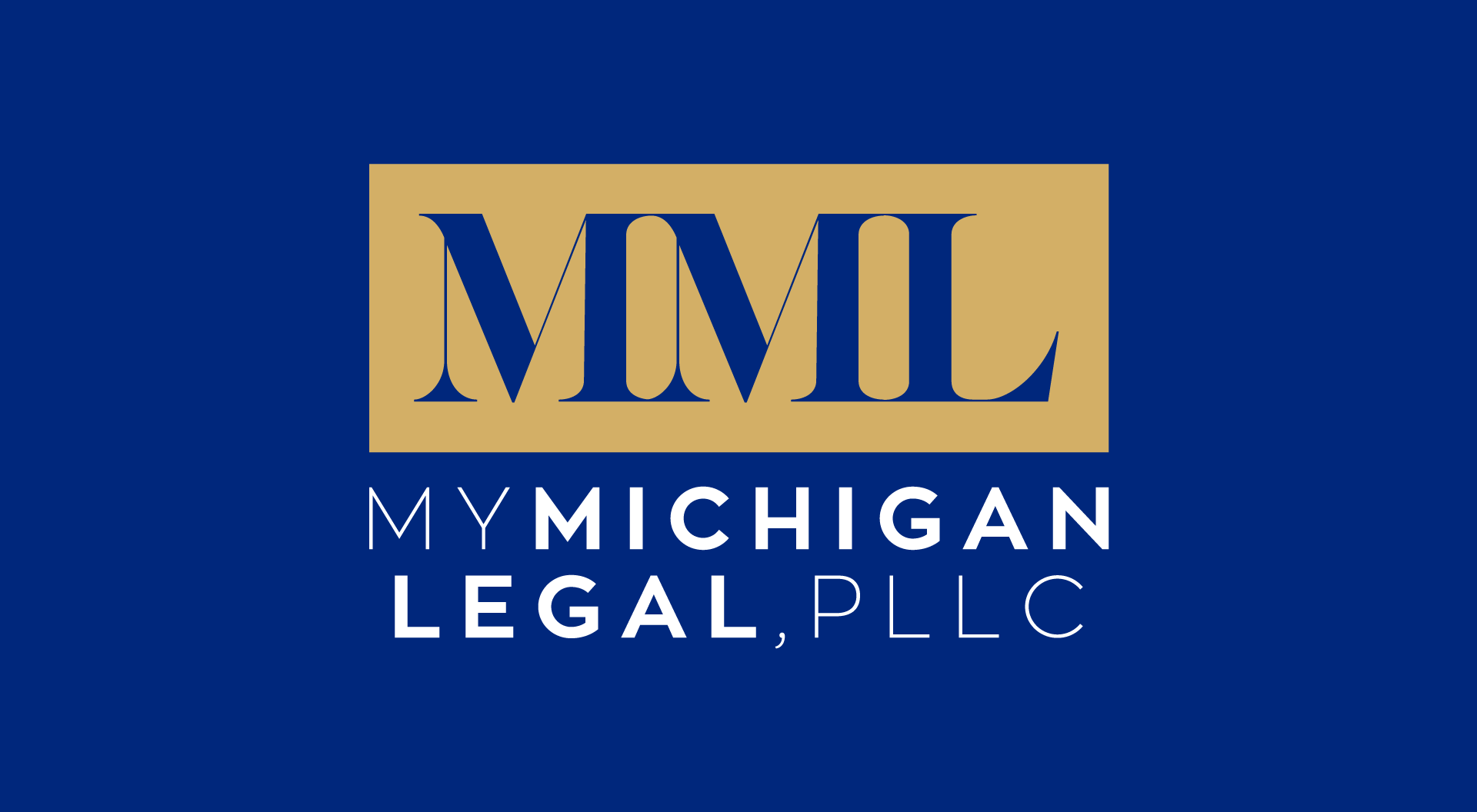 The logo for my michigan legal pllc is on a blue background.
