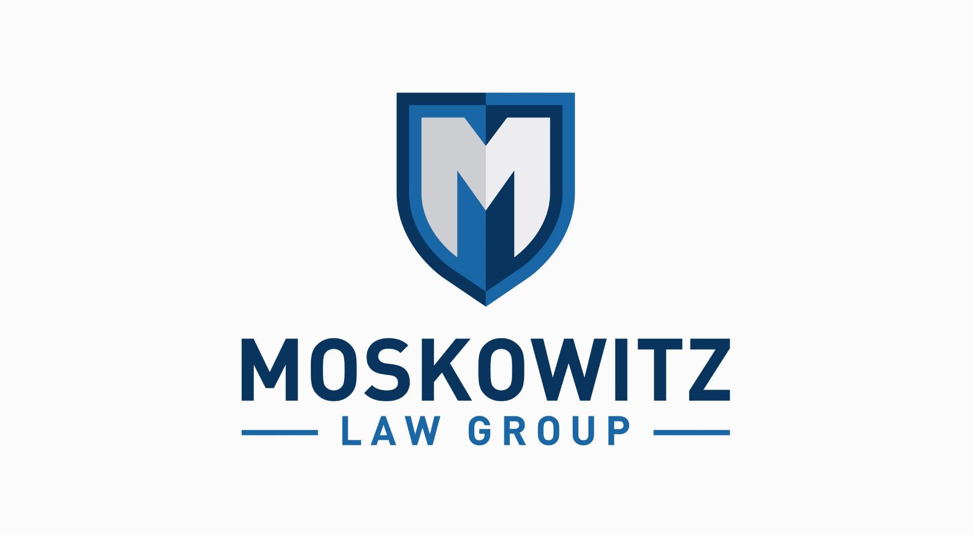 The logo for moskowitz law group is a blue shield with a m on it.