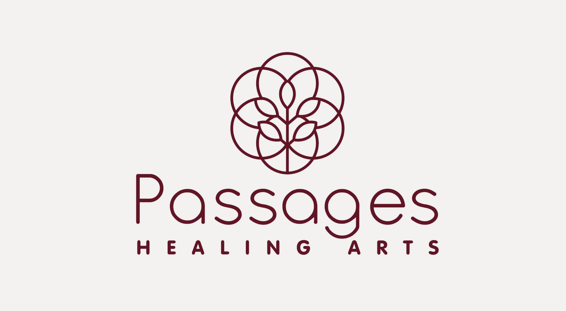 A logo for passages healing arts with a flower in the middle.
