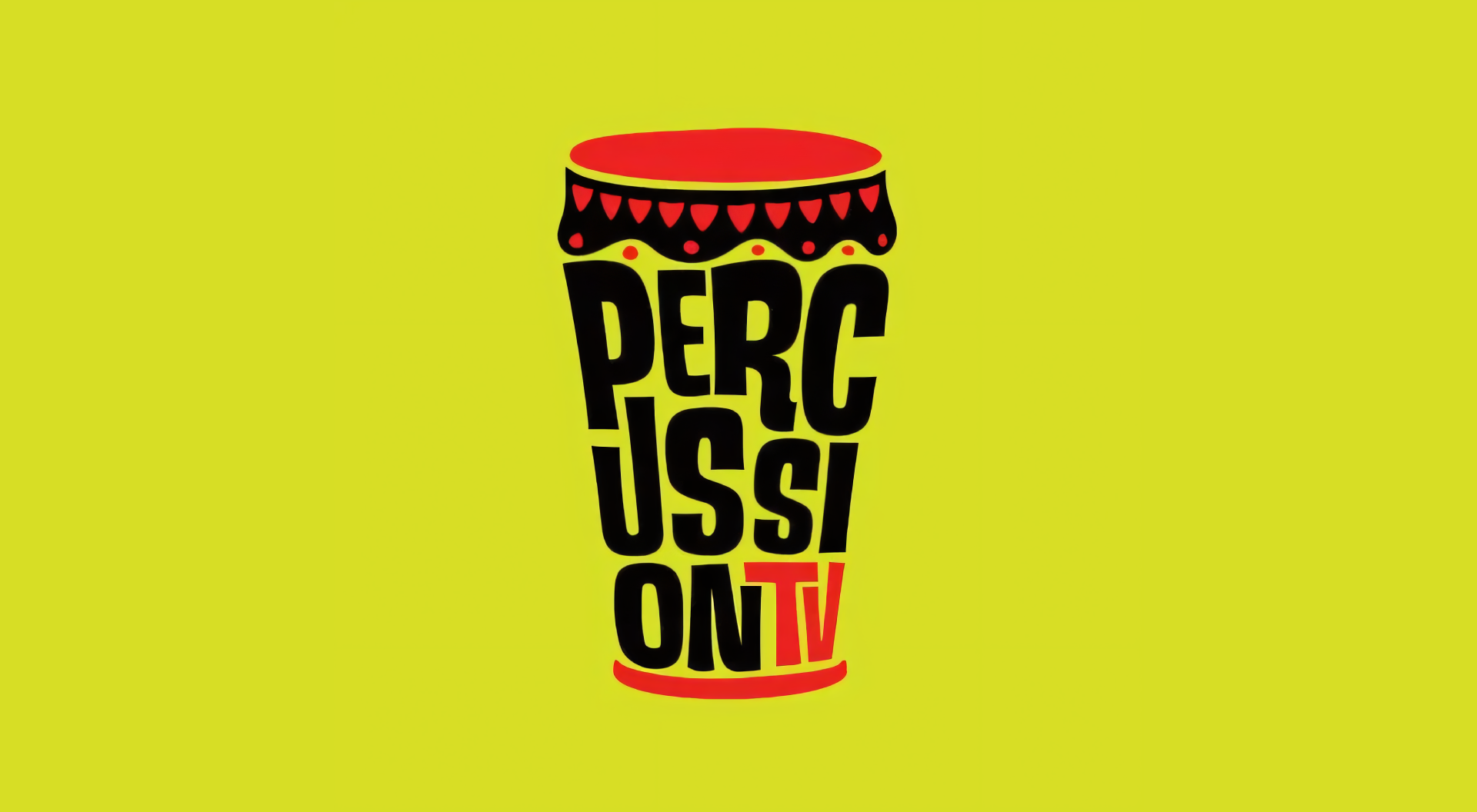 The logo for perc ussi on tv is a drum on a yellow background.