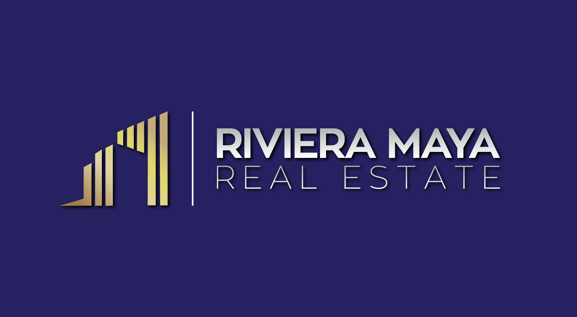 The logo for riviera maya real estate is on a blue background.