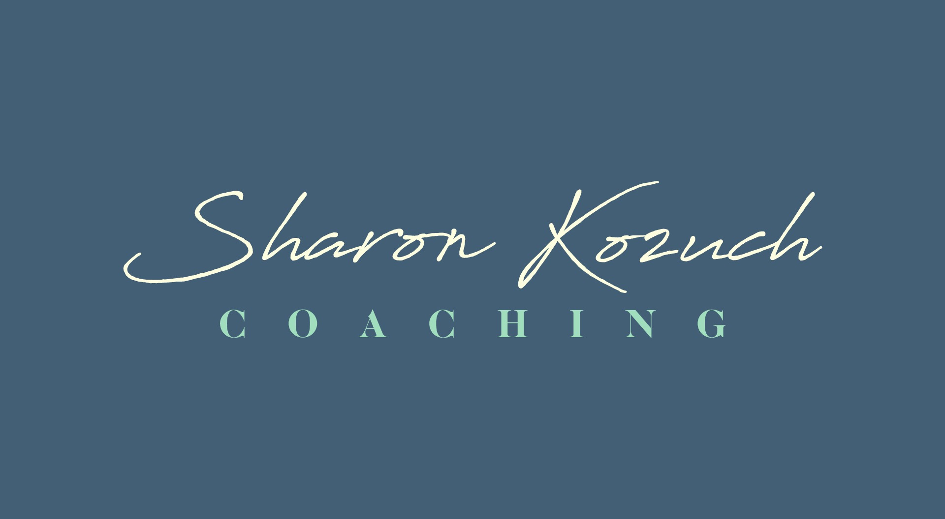 A blue background with the name sharon kozuch on it