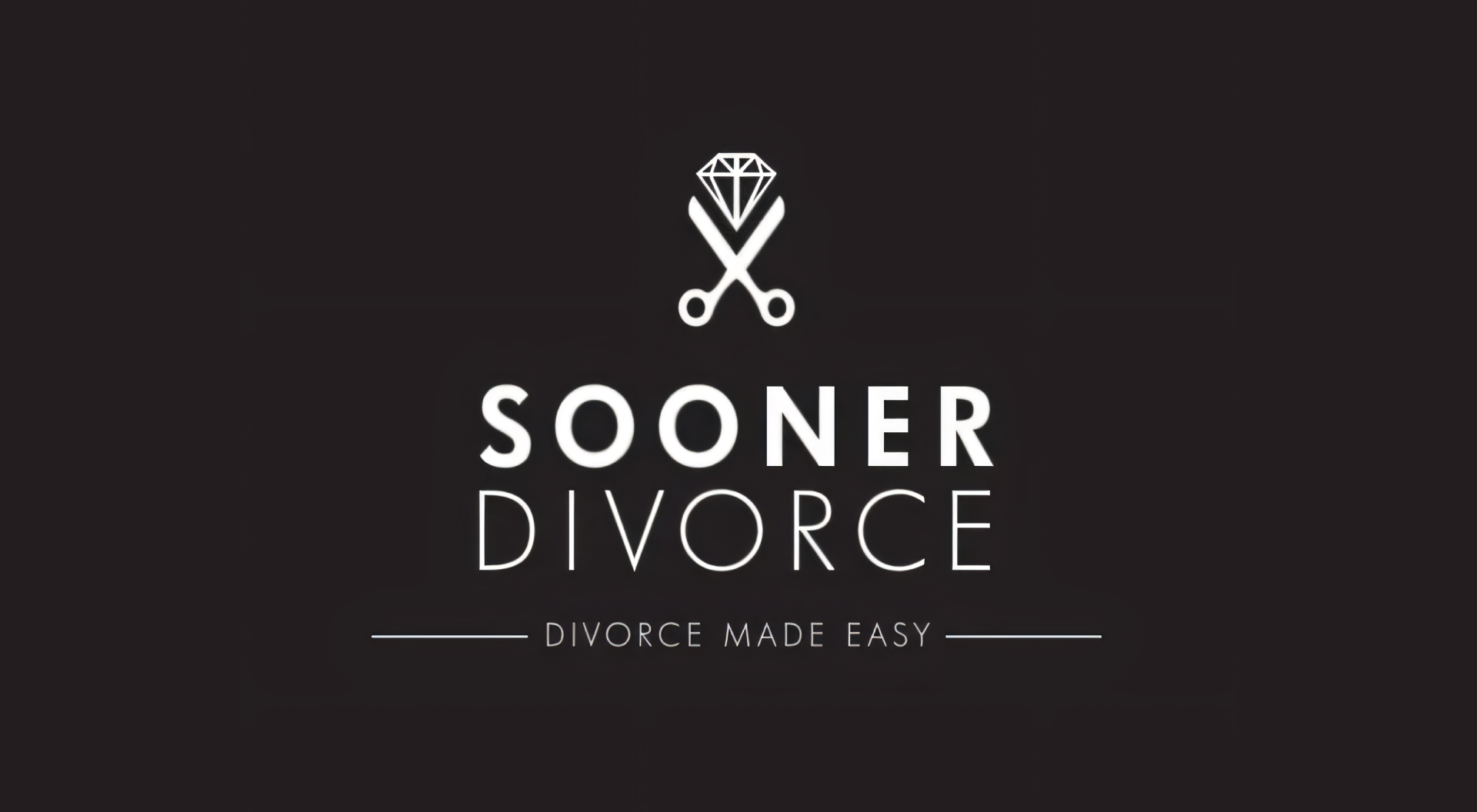 A logo for sooner divorce with a pair of scissors and a diamond
