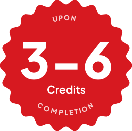 Blue badge with text: 