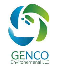 A blue and green logo for genco environmental llc