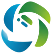 A blue and green logo on a white background