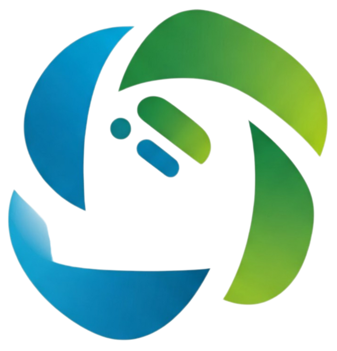 A blue and green logo on a white background