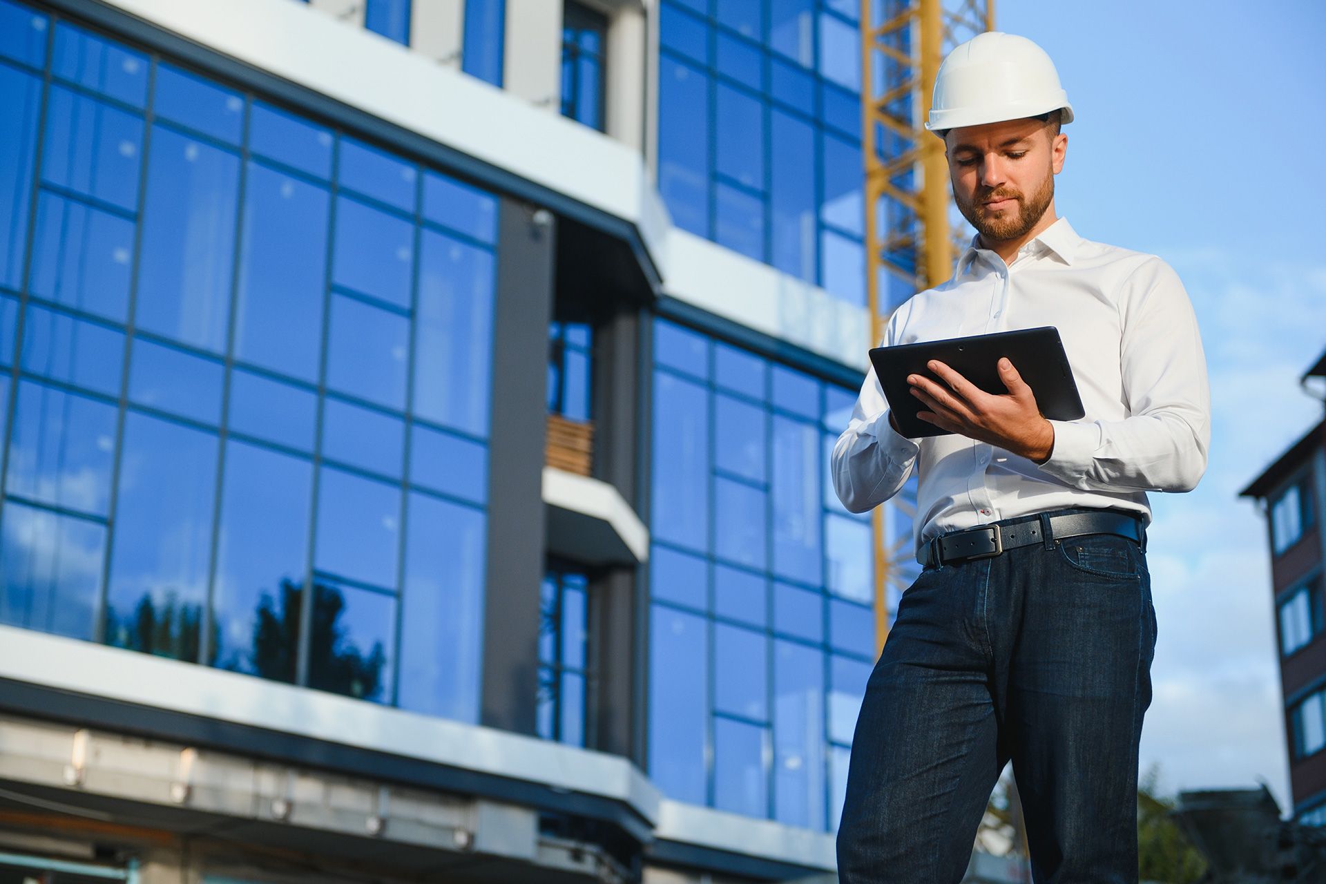 An inspector reviewing commercial building systems