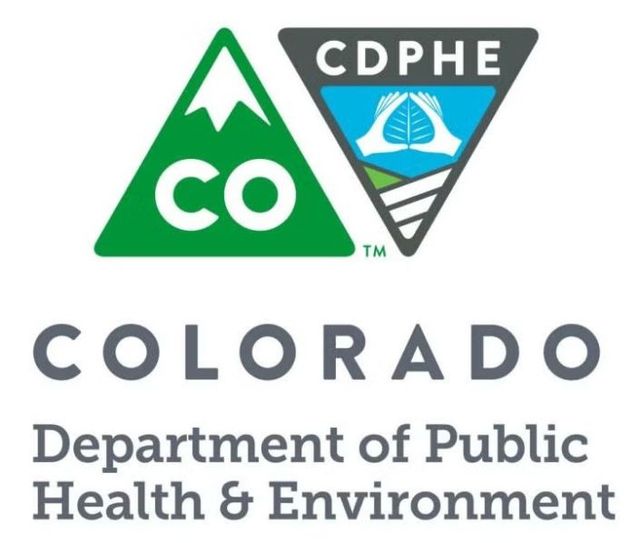 Colorado Department of Public Health & Environment logo with green CO triangle and CDPHE emblem