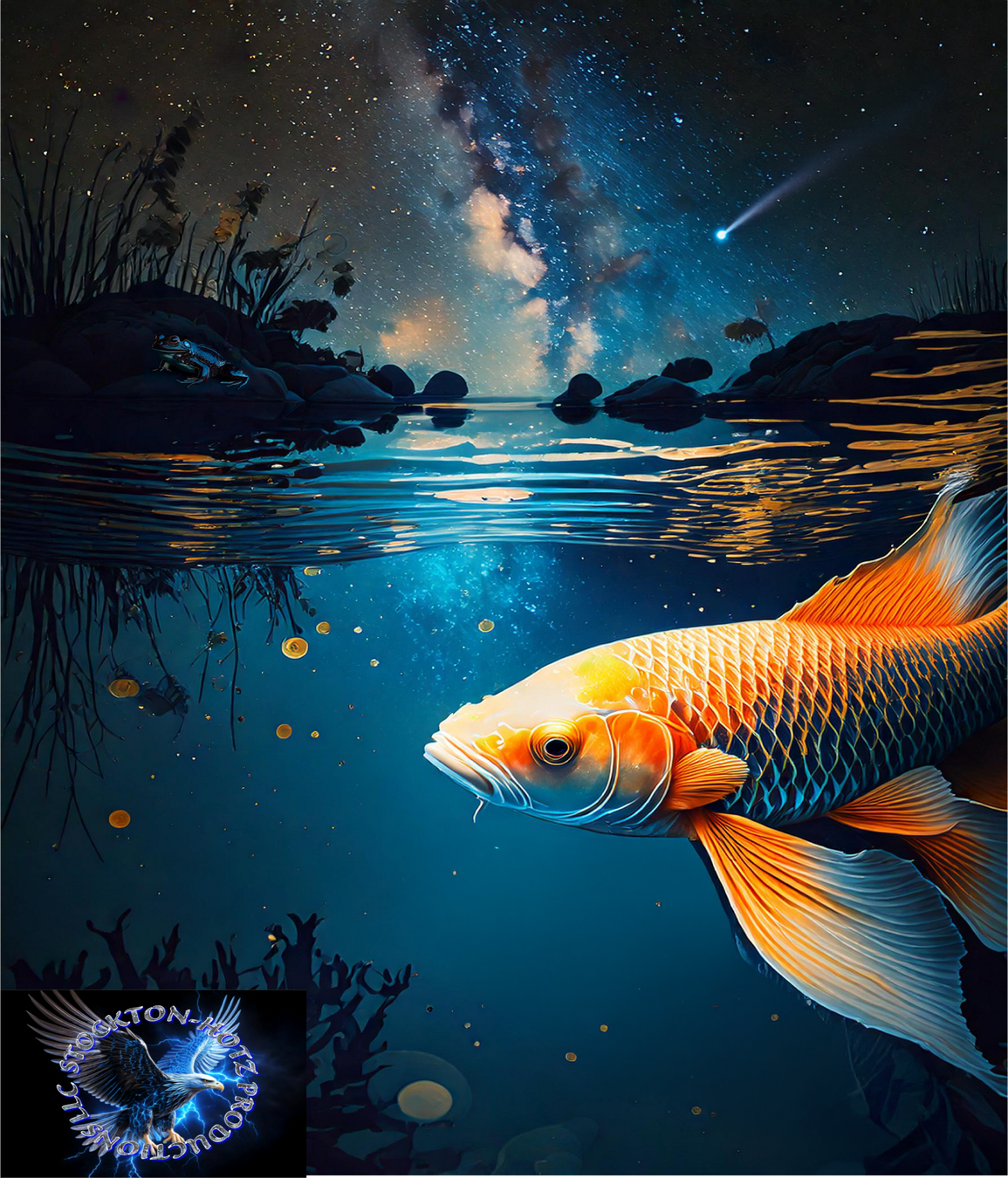 Koi in water under a stary sky