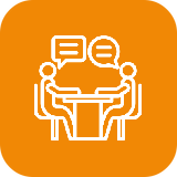 An icon of a fan with a hose attached to it on an orange background.