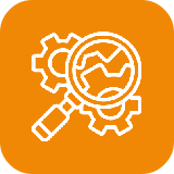An icon of a fan with a hose attached to it on an orange background.