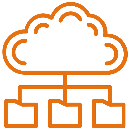 A line drawing of a cloud connected to a bunch of folders.