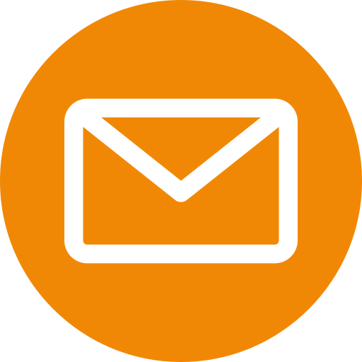 An orange circle with a white envelope inside of it