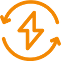 A lightning bolt is surrounded by two arrows in a circle.