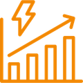 A graph with an arrow pointing up and a lightning bolt on it.