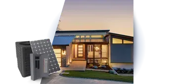 A picture of a house with a solar panel in front of it.