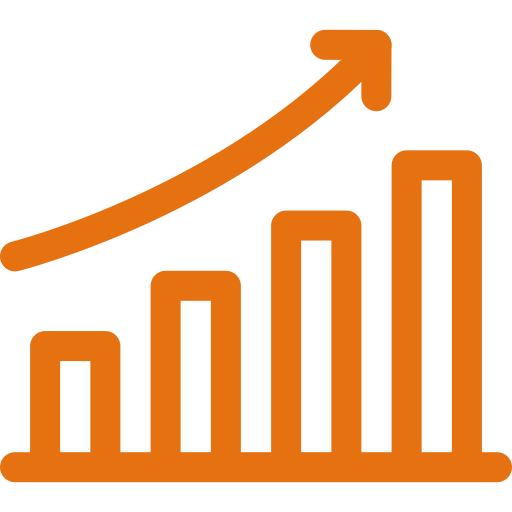 An orange icon of a graph with an arrow pointing up.