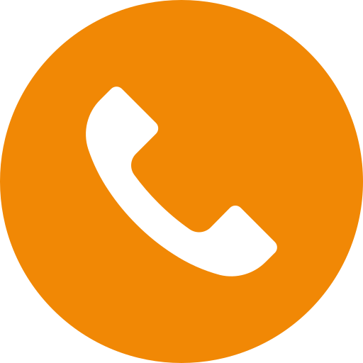 An orange circle with a white phone icon inside of it