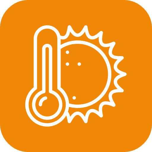 An icon of a thermometer and a sun on an orange background.
