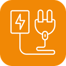 An icon of a fan with a hose attached to it on an orange background.