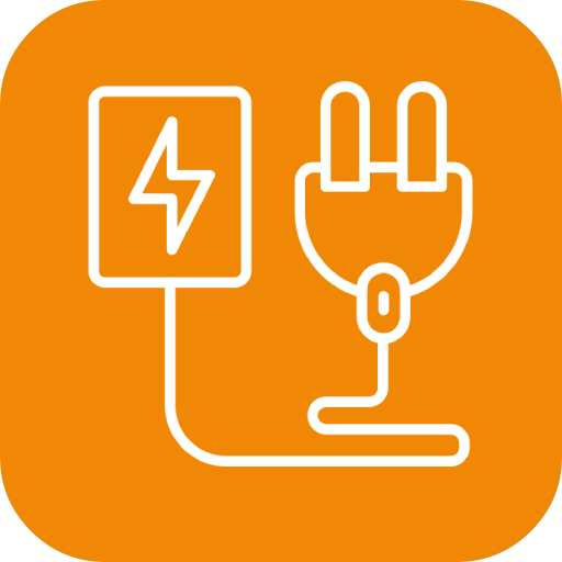 An icon of a fan with a hose attached to it on an orange background.