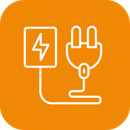A line drawing of a plug with a lightning bolt attached to it.