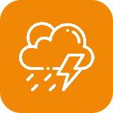An icon of a fan with a hose attached to it on an orange background.