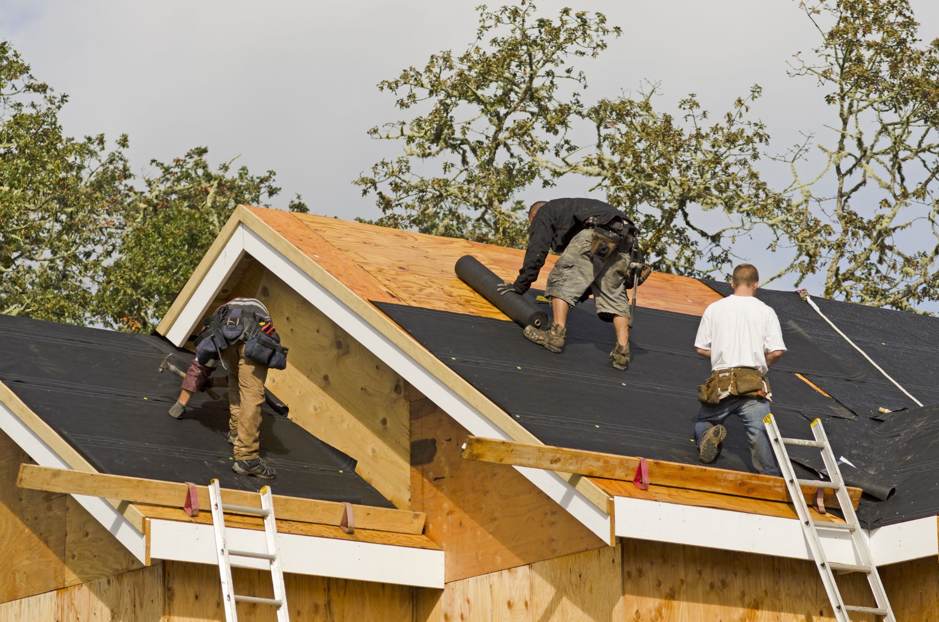 Workers rolling out new rooftop