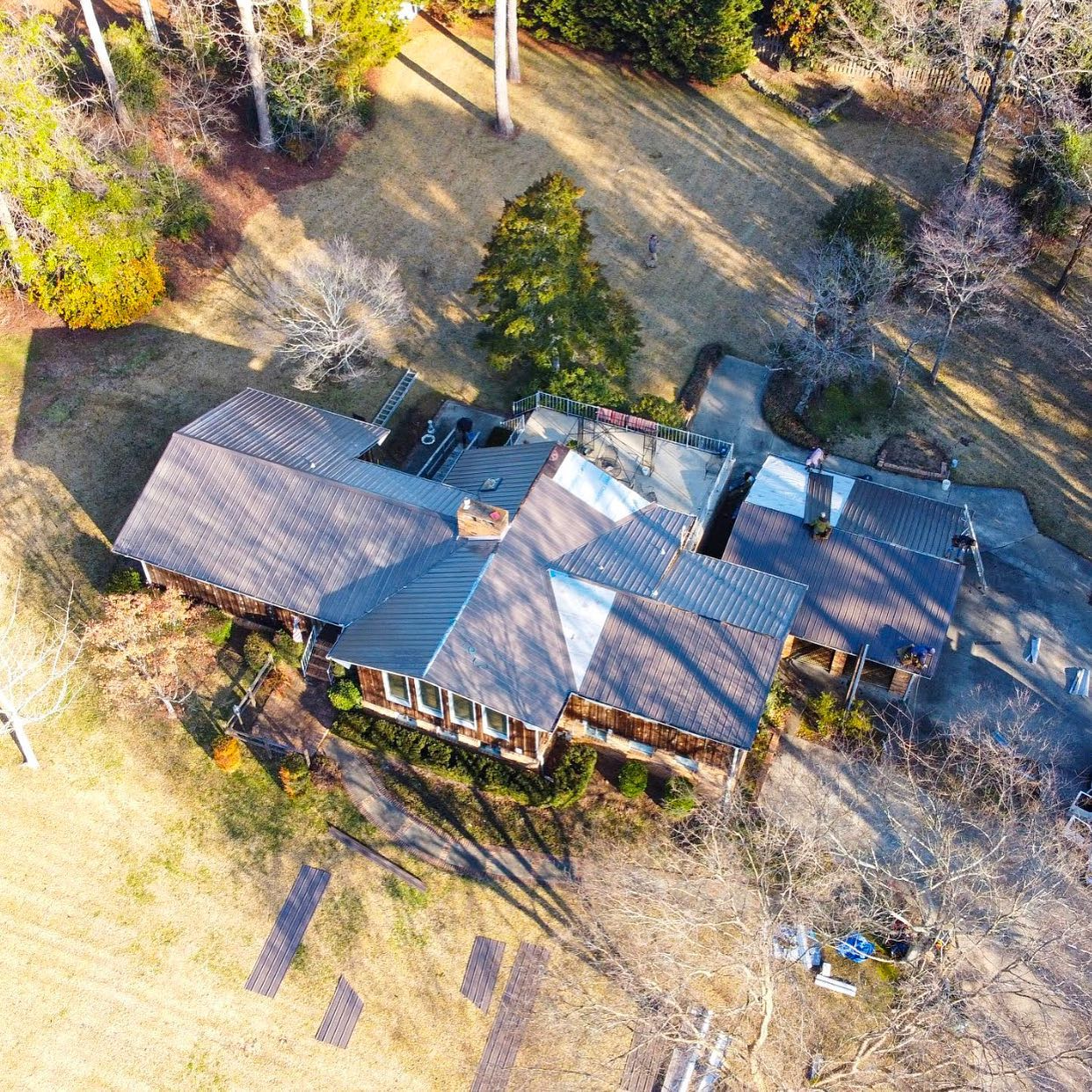 Slanted aerial view of rural home