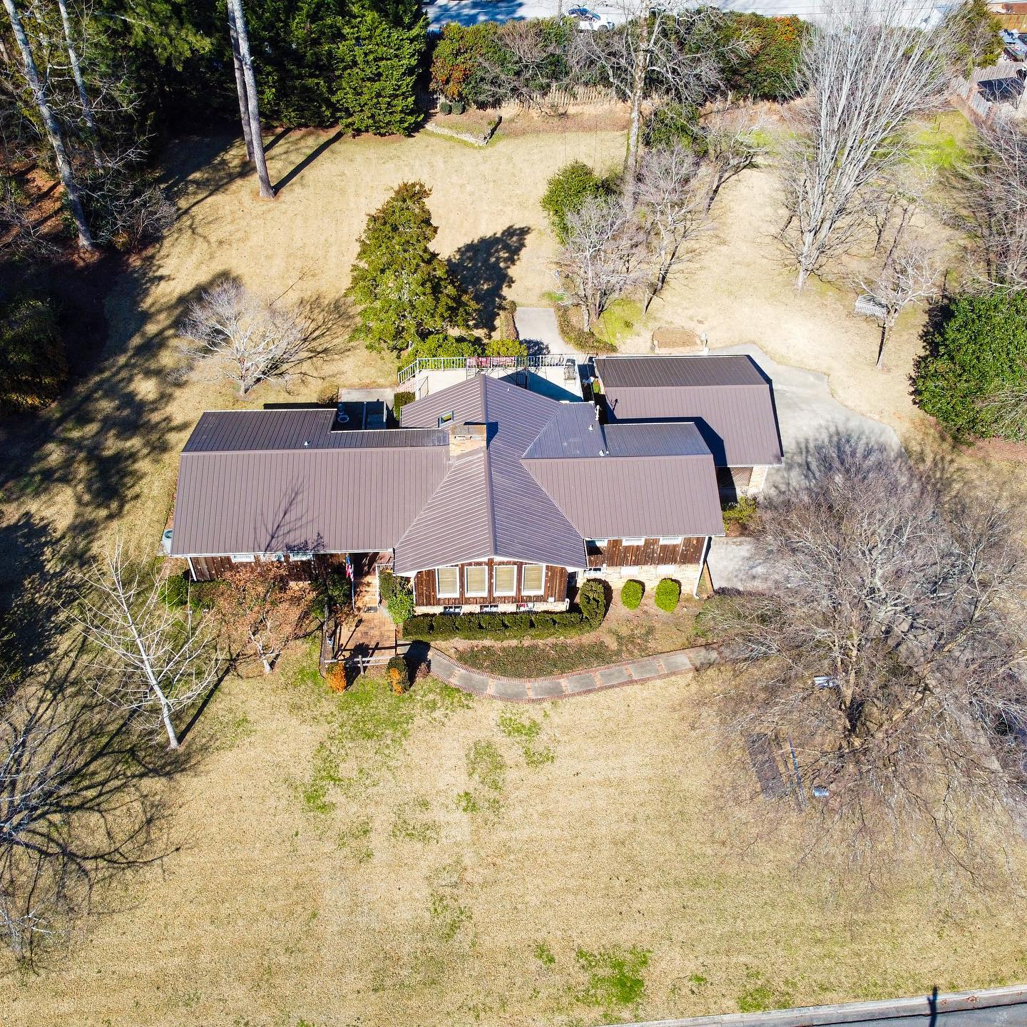 Roof aerial view of rural home