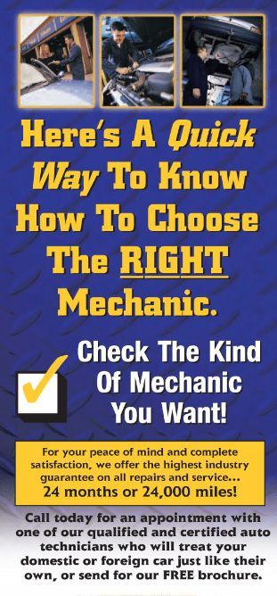 A brochure that says here 's a quick way to know how to choose the right mechanic