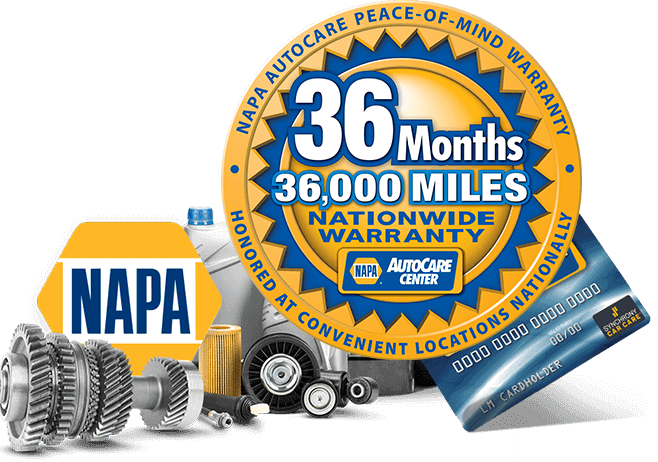 A napa autocare warranty sticker with a napa credit card