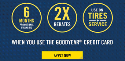 A poster that says `` when you use the goodyear credit card apply now ''