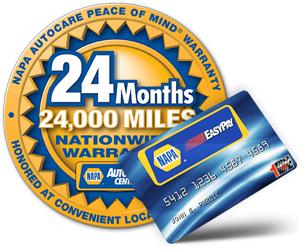 A napa autocare warranty sticker with a napa credit card