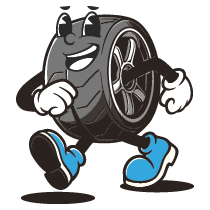 A cartoon illustration of a tire with arms and legs