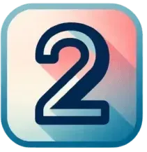 The number two is in a square with a long shadow.