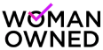 A woman owned logo with a purple check mark on it.