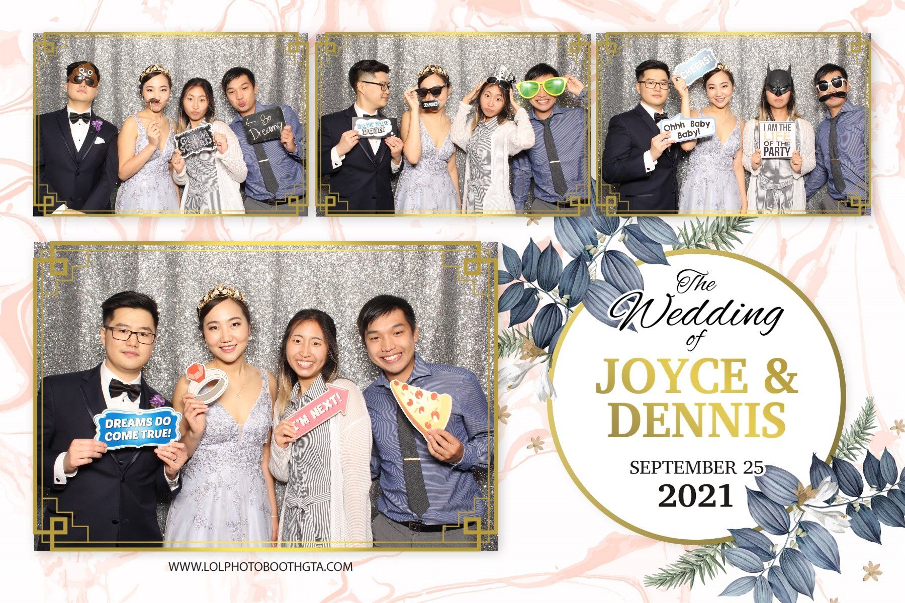 A group of people are posing for a picture in a photo booth at a wedding.
