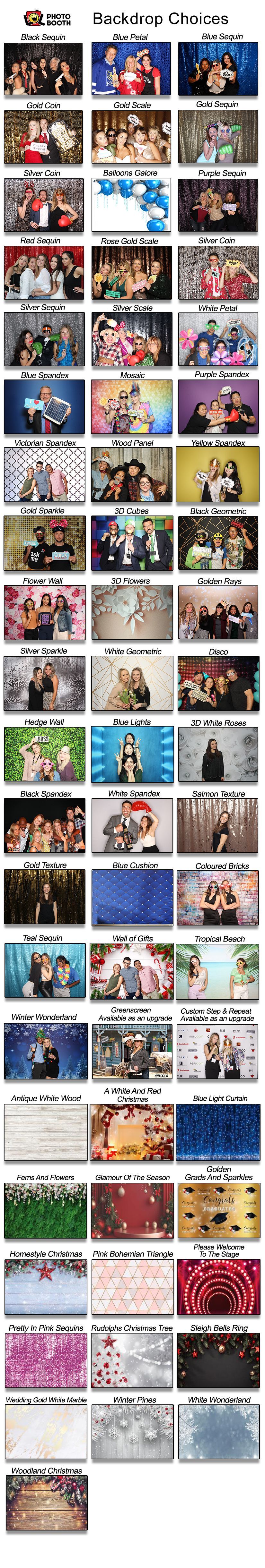 Available backdrop options from LOL Photo Booth GTA.