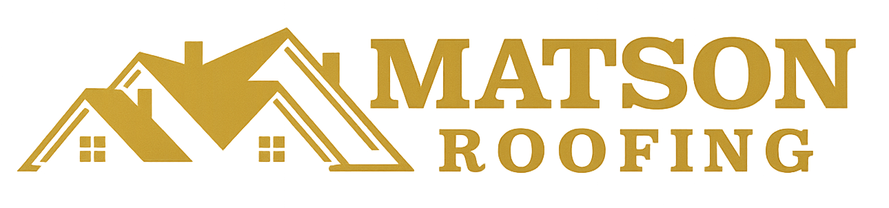 Logo of Matson Roofing featuring golden houses and text.