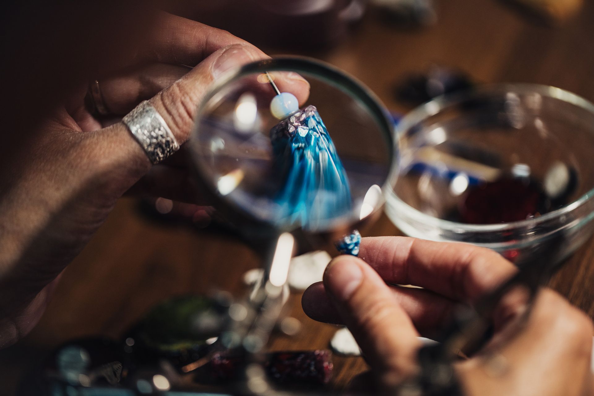 Woman making handmade jewelry