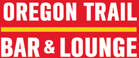 Logo for Oregon Trail Bar & Lounge, white text on red background with yellow horizontal line.