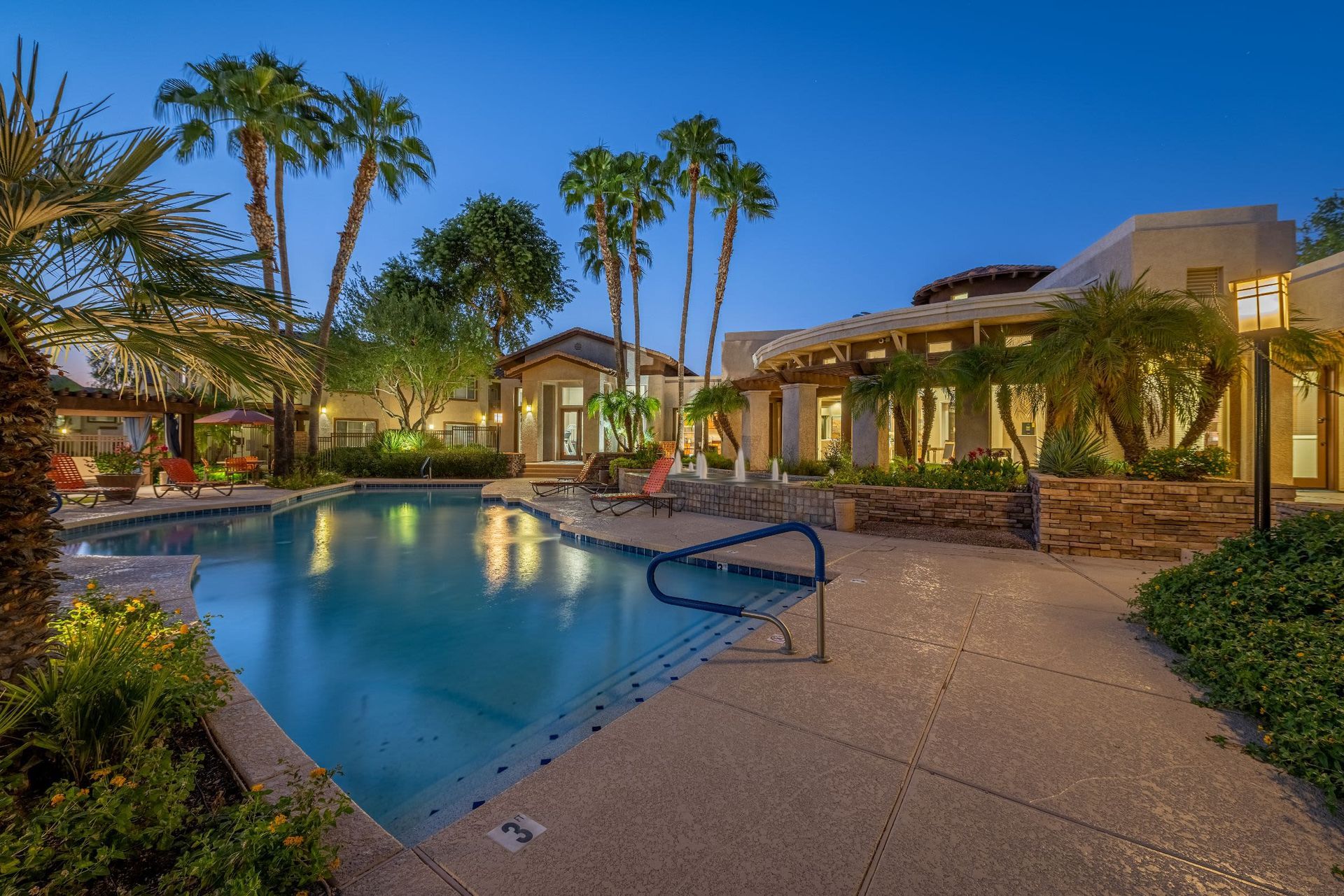 Swimming pool at night at Azure Creek in North Phoenix, AZ.